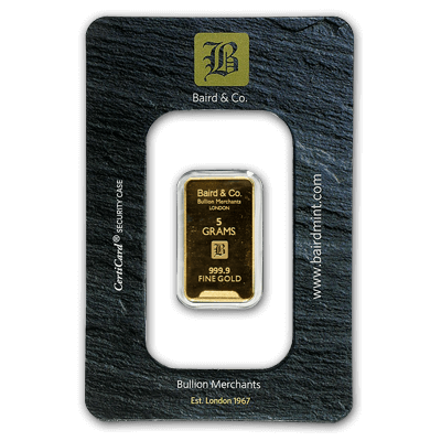 5g Gold Bar - Baird & Co Minted Certicard