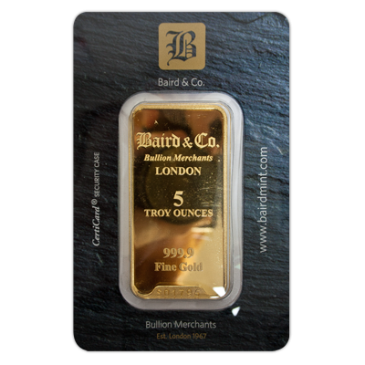 5oz Gold Bar - Baird & Co Minted Certified