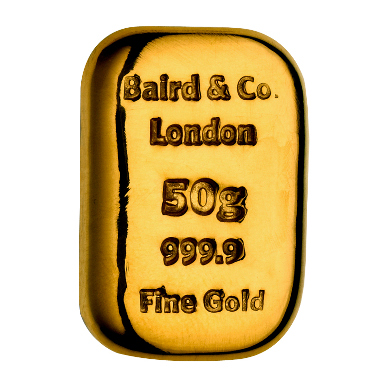 50g Gold Bar - Baird & Co Cast Bar Certified