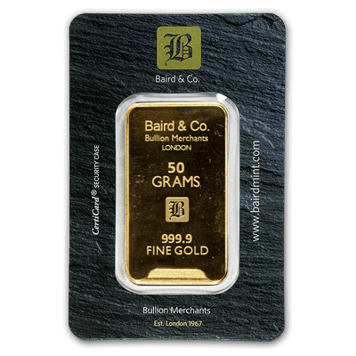 50g Gold Bar - Baird & Co Minted Certicard