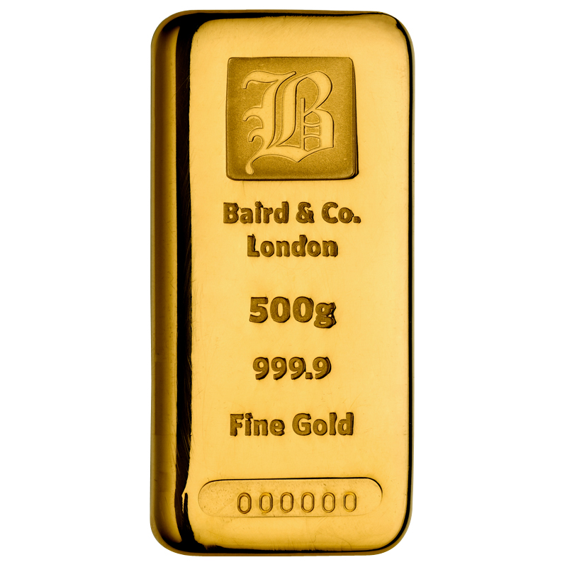 500g Gold Bar - Baird & Co Cast Bar Certified