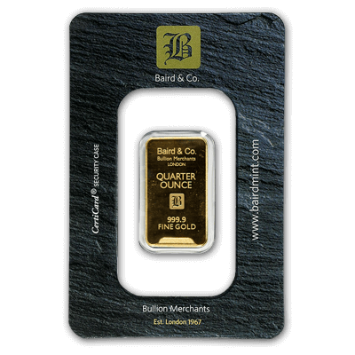 1/4oz Gold Bar - Baird & Co Minted Certicard