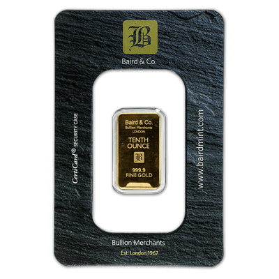 1/10oz Gold Bar - Baird & Co Minted Certicard