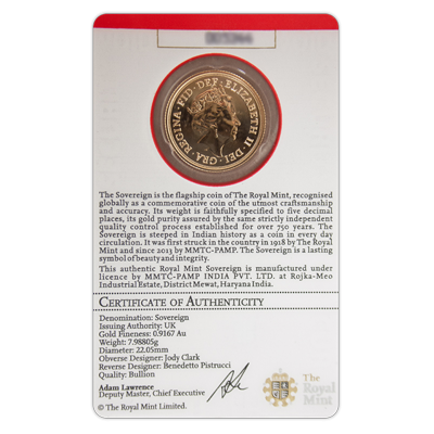 2017 Gold Sovereign in Card