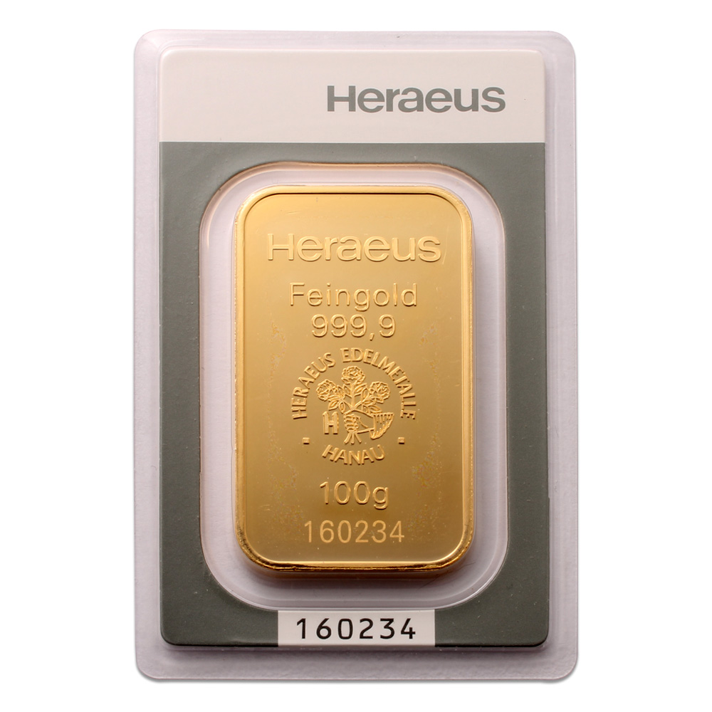 Heraeus 100 gram Gold Bar