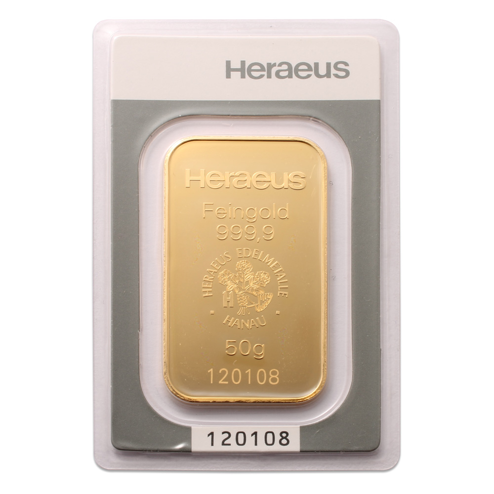 Heraeus 50 gram Gold Bar