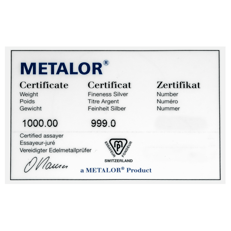 Metalor 1 Kilogram Silver Cast Bar