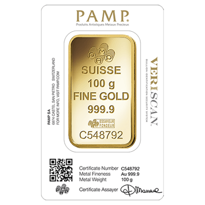 100g Gold Bar | PAMP Fortuna Veriscan