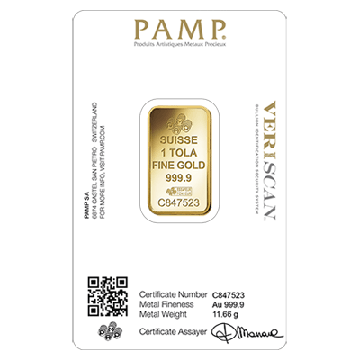 1 Tola Gold Bar | PAMP Fortuna Veriscan