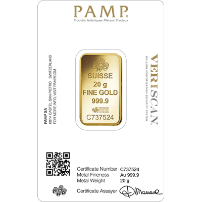 20g Gold Bar | PAMP Fortuna Veriscan