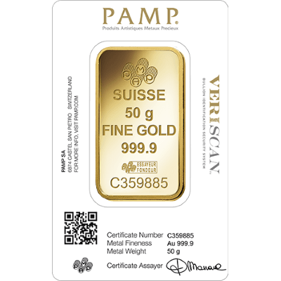 50g Gold Bar | PAMP Fortuna Veriscan