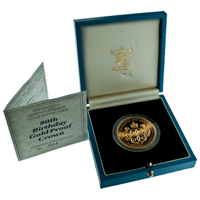 1990 Five Pound Gold Proof - Queen Mother 90th Birthday