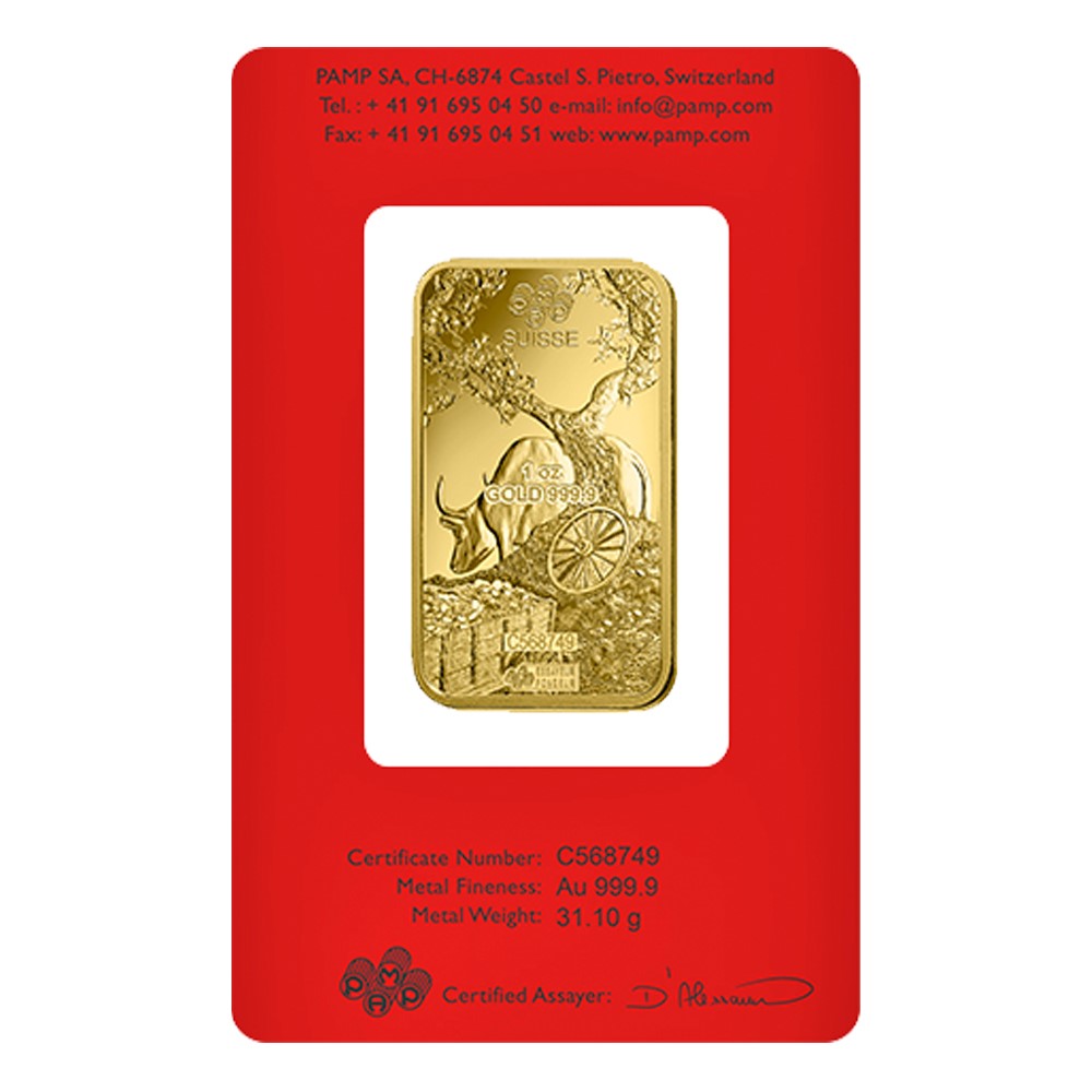 2021 1oz Gold Bar - PAMP Lunar Ox Certicard