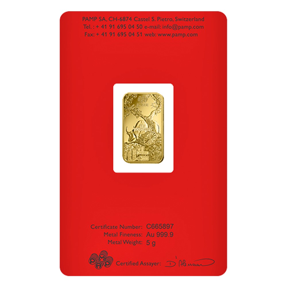 2021 5g Gold Bar | PAMP Lunar Ox Certicard