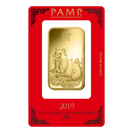 2019 100g Gold Bar - PAMP Lunar Pig Certicard