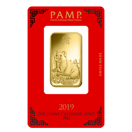 2019 1oz Gold Bar | PAMP Lunar Pig Certicard