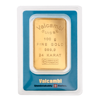 100g Gold Bar - Valcambi Blue Certified