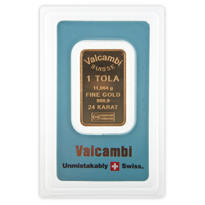 1 Tola Gold Bar - Valcambi Blue Certified