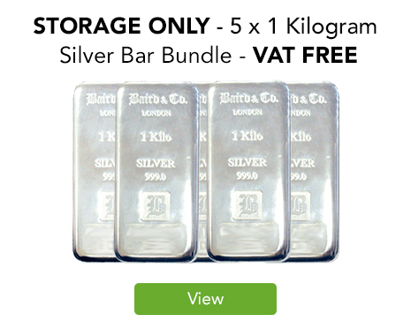 STORAGE ONLY - 5 x 1 Kilogram Silver Bar Bundle - VAT FREE